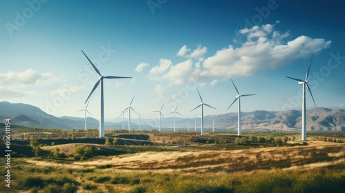 Windmills for electric power production, Zaragoza Province, Aragon, Spain.
