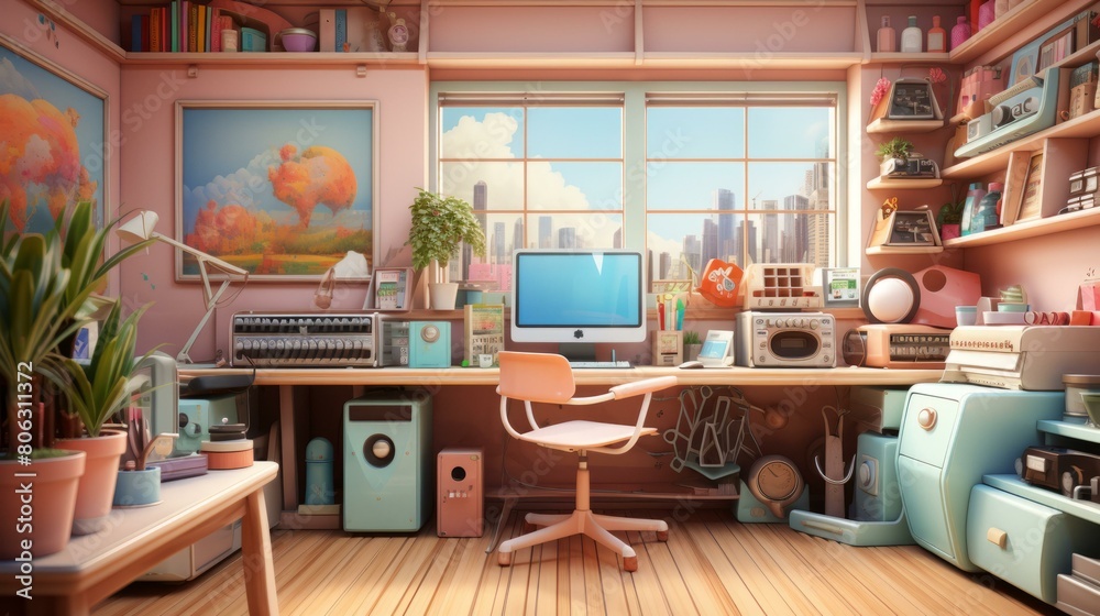 Fototapeta premium A Home Office Setup with a Large Window