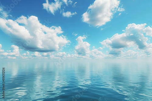 Blue sky and white clouds over the calm ocean photo