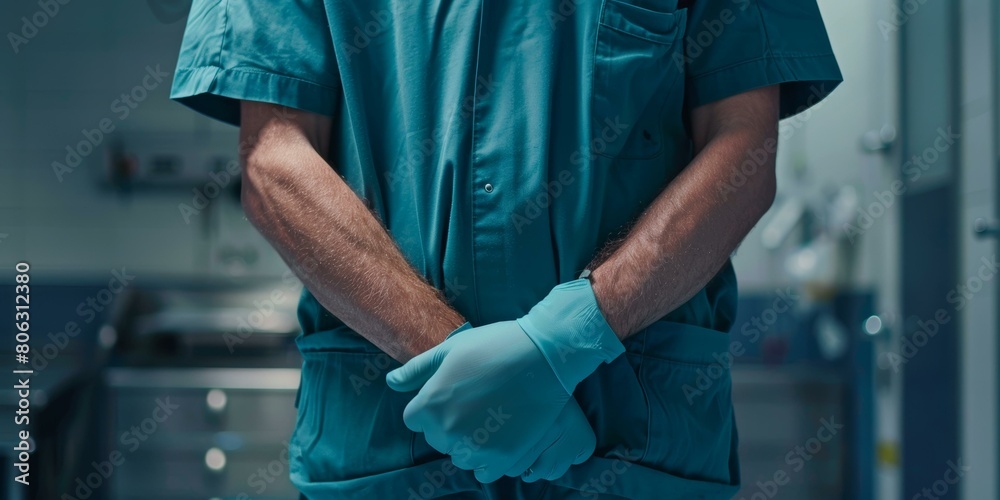 Surgeon with folded arms in operation room