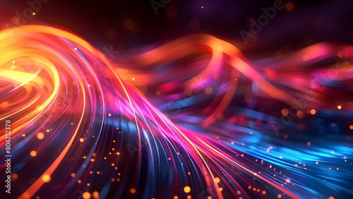 Illuminated data cables transferring information against a dark abstract background showcasing technological advancement. Concept Technology, Data Transfer, Illumination, Abstract Art, Innovation