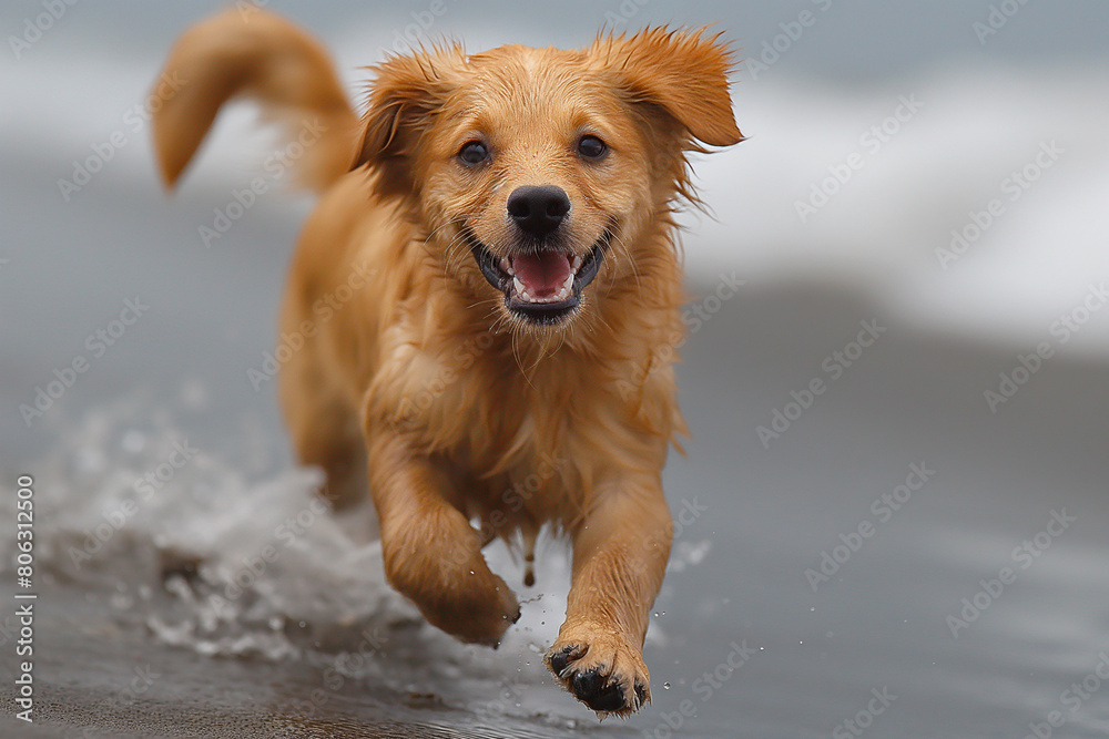 Happy dog enjoying the beach at summer