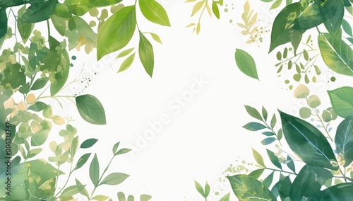 Watercolor spring green leaves background