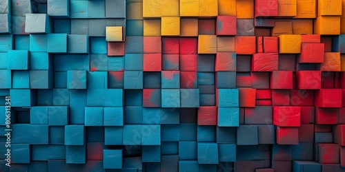 Colorful 3D rendering of a brick wall painted in bright colors