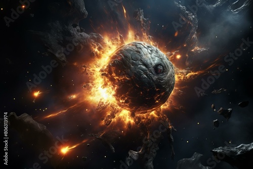 An illustration of a Ð¿Ð»Ð°Ð½ÐµÑ‚Ñ‹ being destroyed by a massive explosion photo