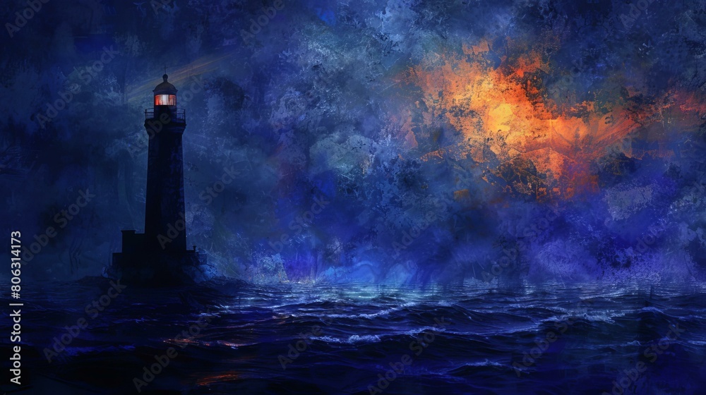 lighthouse in the middle of the stormy sea
