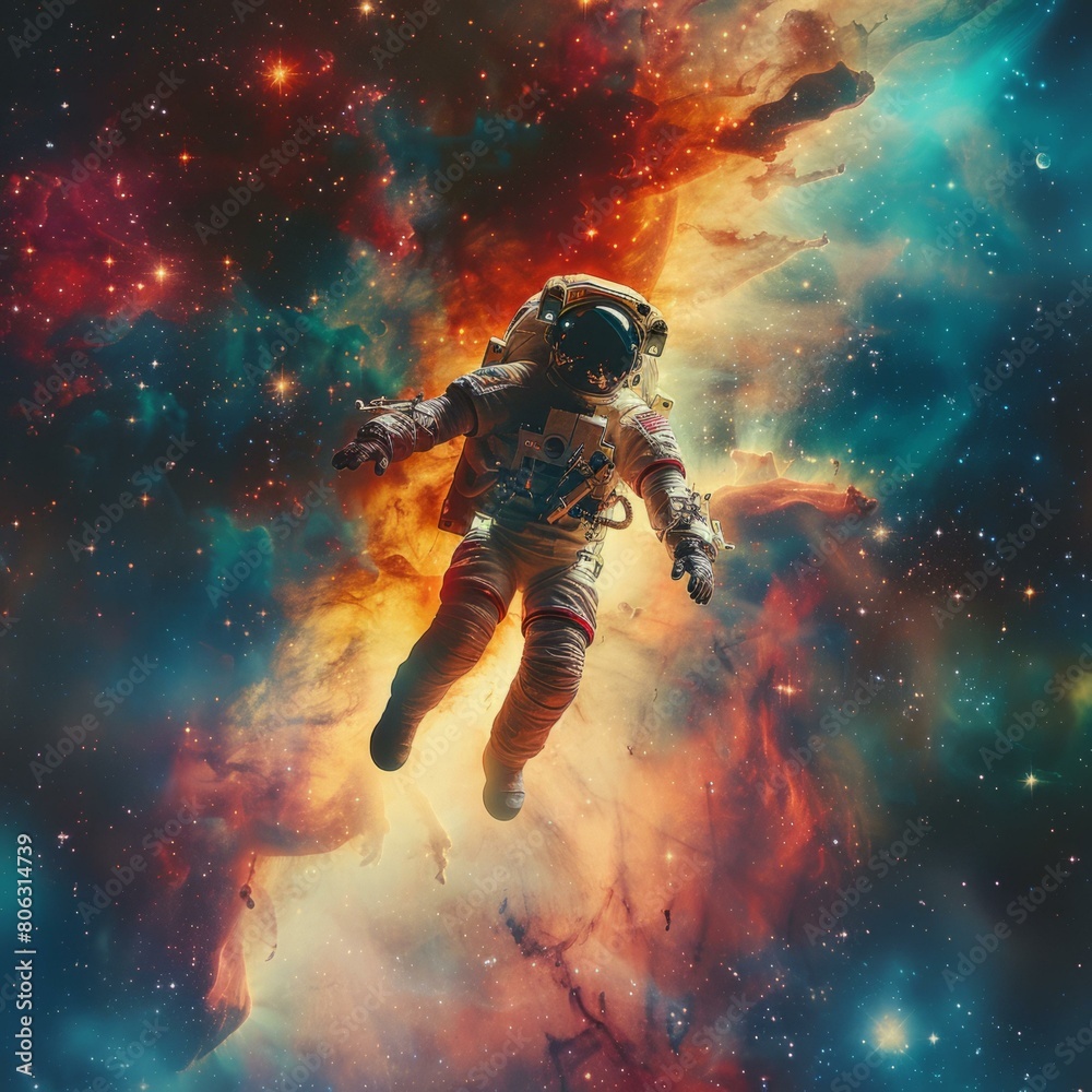 Fototapeta premium Astronaut in Nebula Space