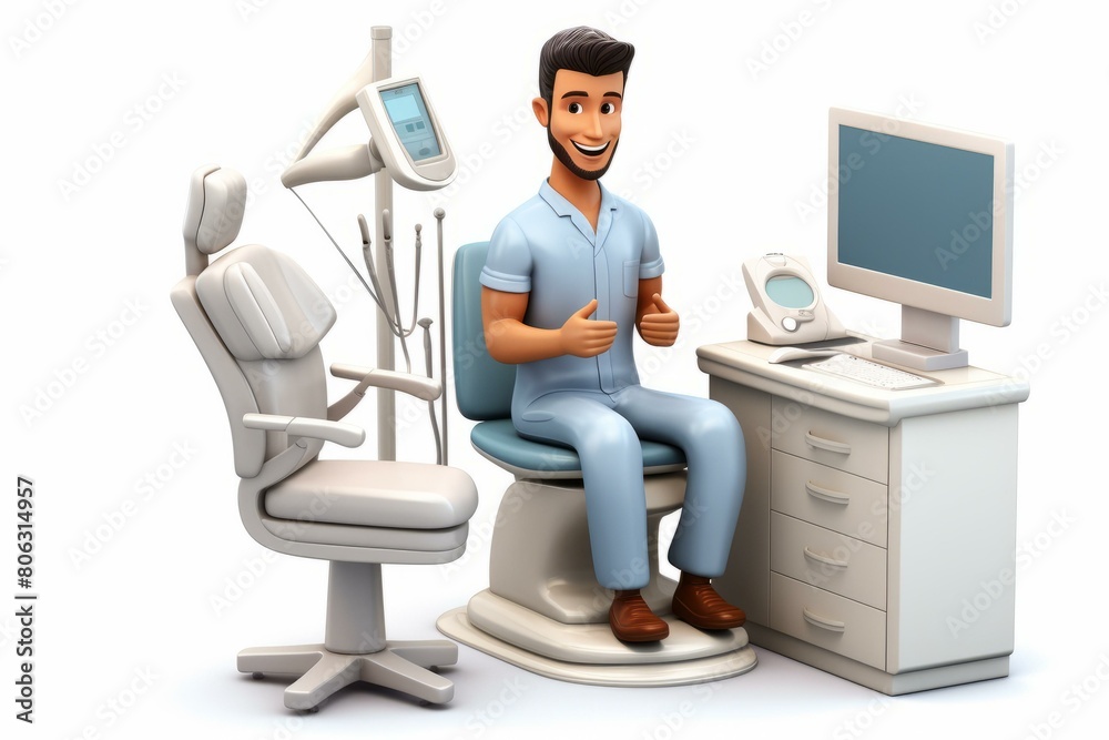 Cartoon dentist sitting in dentist chair thumbs up
