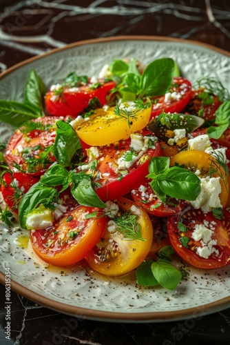 Fresh tomato salad with basil and cheese