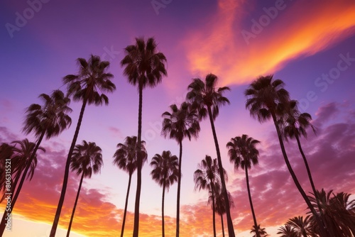Palm trees at sunset in a tropical setting