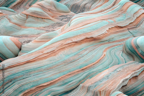Macro View of Sandstone with Painted Layers of Soft Rose and Pale Turquoise