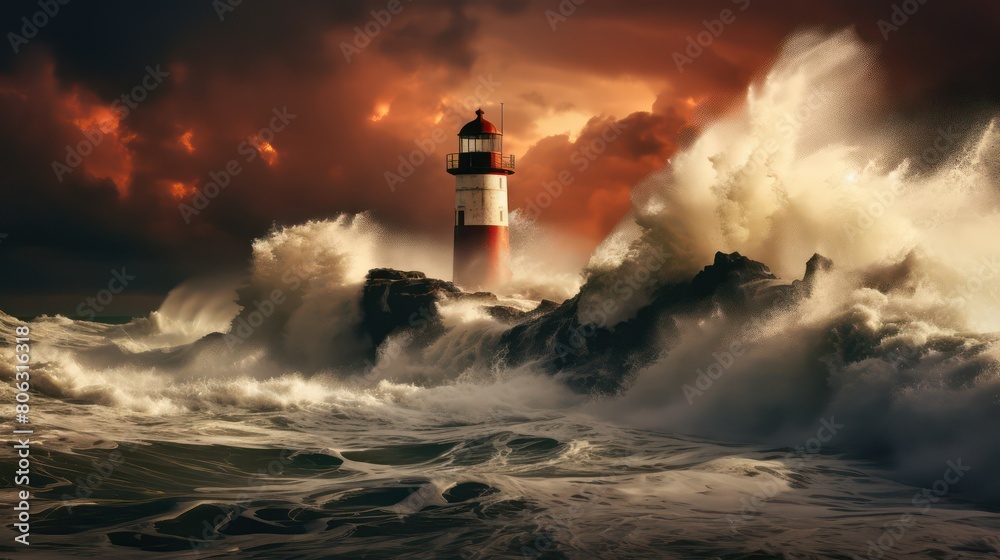 Lighthouse on the stormy sea.