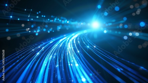 Blue light streak  fiber optic  speed line  futuristic background for 5g or 6g technology wireless data transmission  high-speed internet in abstract