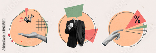 Retro Business Concept Creative Art Collage Poster Post Card Modern Texture Background Copy Space 