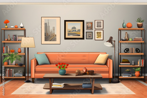 3d illustrated vintage style livingroom couch  vintage style couch illustration  illustrated couch