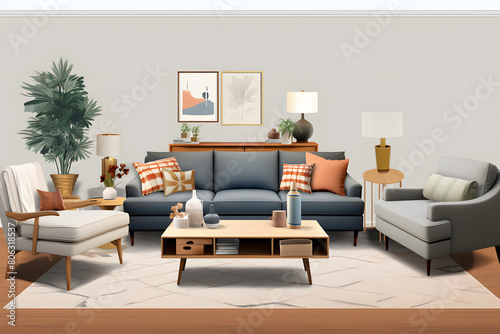 3d illustrated vintage style livingroom couch, vintage style couch illustration, illustrated couch © MrJeans
