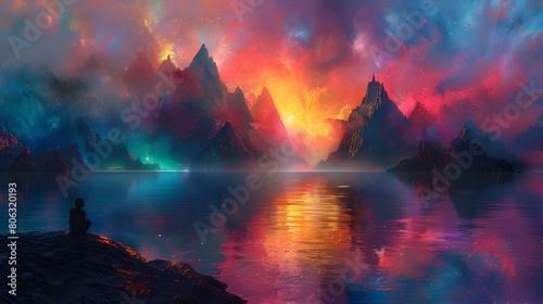 Sailing Through a Realm of Glowing Islands: A Visionary Digital Painting Journey photo