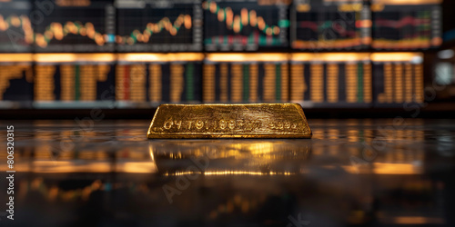 Gold Barren und Börsen Indikatoren im Hintergund als Querformat für Banner photo