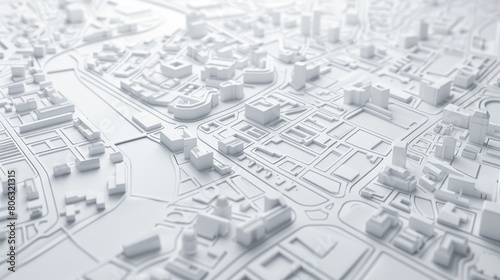 Wallpaper Mural 3D rendering of a white Map scene with City roads and Buildings Torontodigital.ca