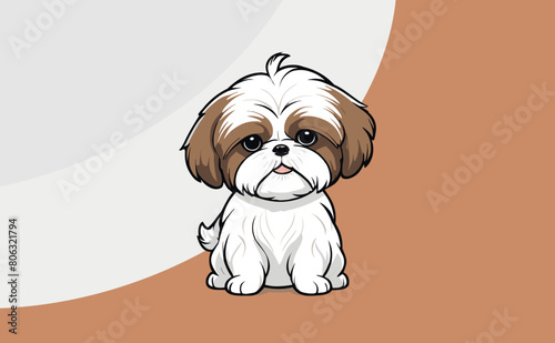 Premium dog vector, cute puppy, cute Shih Tzu breed with collar with heart