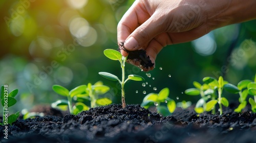 close up Farmer's hands planting garden plant seeds. AI generated