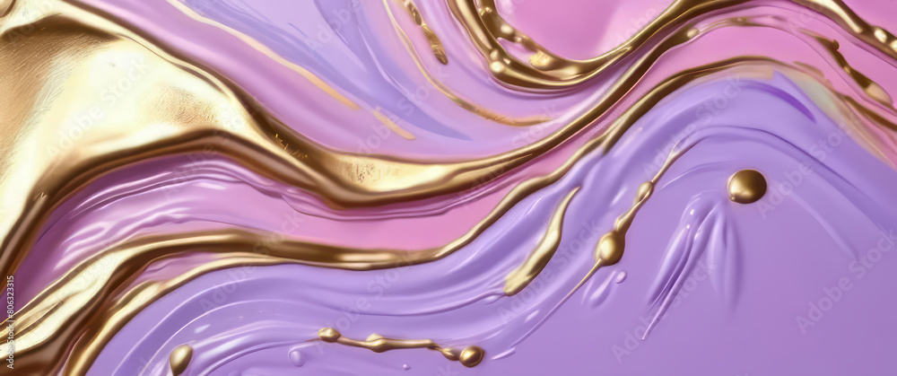 Banner with Liquid acrylic fluid abstract background. White, pink, purple and gold backdrop abstract mixing painting. Art with flows and splashes for interior poster, banner Banner with Liquid acrylic fluid abstract background. White, pink, purple and gold backdrop abstract mixing painting. Art with flows and splashes for interior poster, banner
