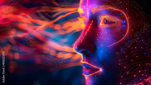 Creating Advanced Tech: Futuristic AI Generating Digital Human Face with Circuitry Connections. Concept AI Art, Futuristic Technology, Digital Innovation, Humanoid Creations photo
