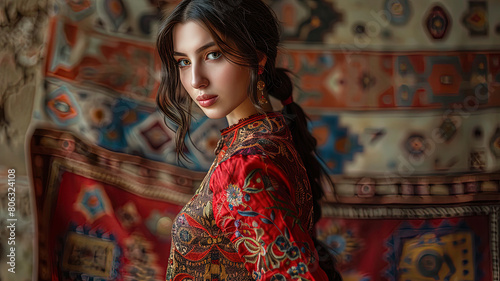 pretty young woman in national clothes, woman with traditional clothes, pretty girl portrait © Gegham