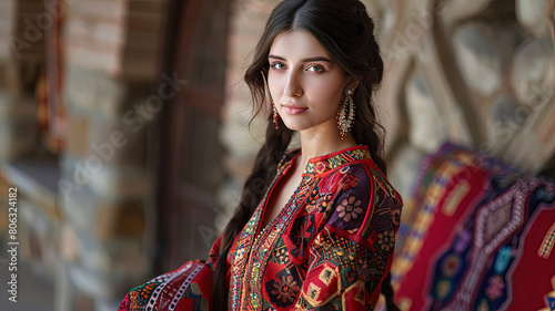 pretty young woman in national clothes, woman with traditional clothes, pretty girl portrait