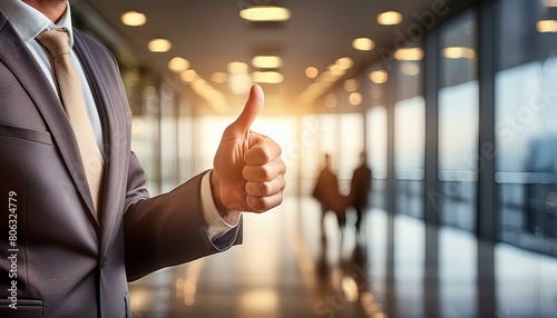 modern office, businessman's hand, thumb up