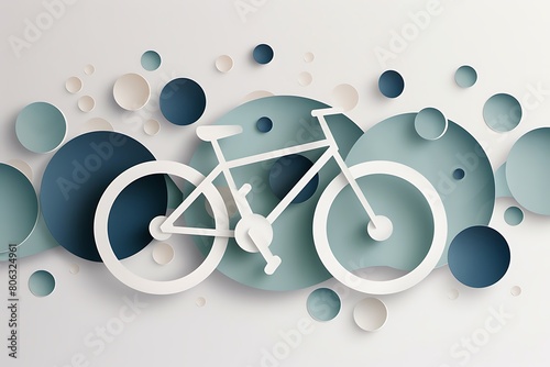 bicycle and circles, 3d paper style, concept of clearness of air in nature, transport banner, world bicycle day wallpaper photo