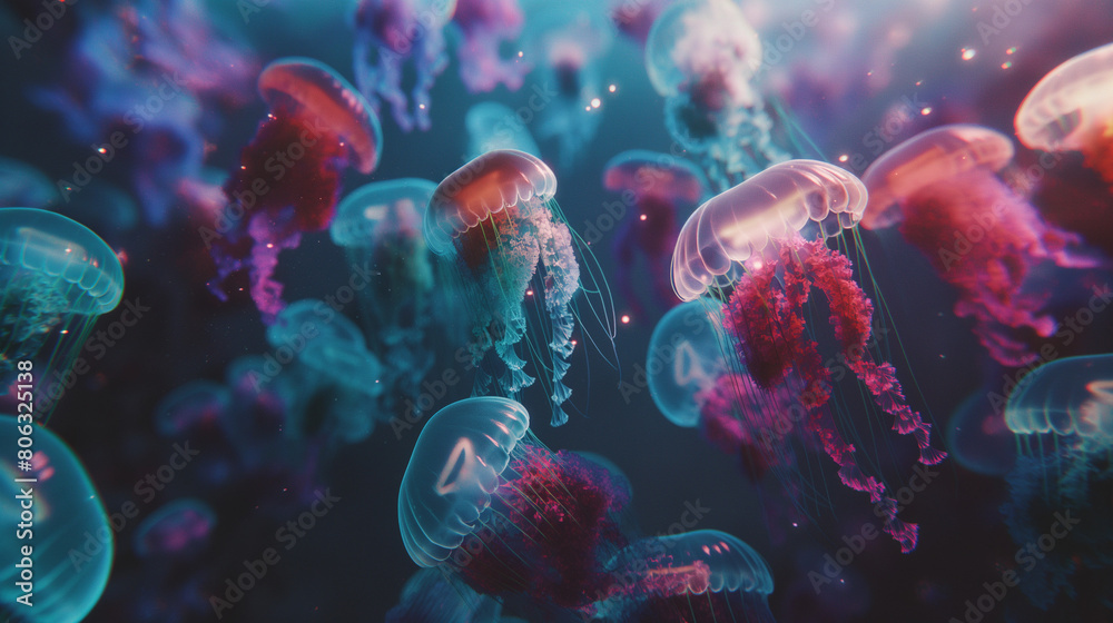 Panoramic View Underwater with Jellyfish Panoramic View Underwater with Jellyfish