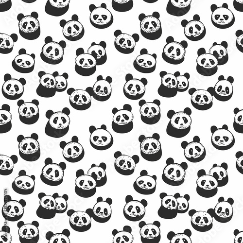 A design featuring a repetitive pattern of vector-style pandas set against a white background.