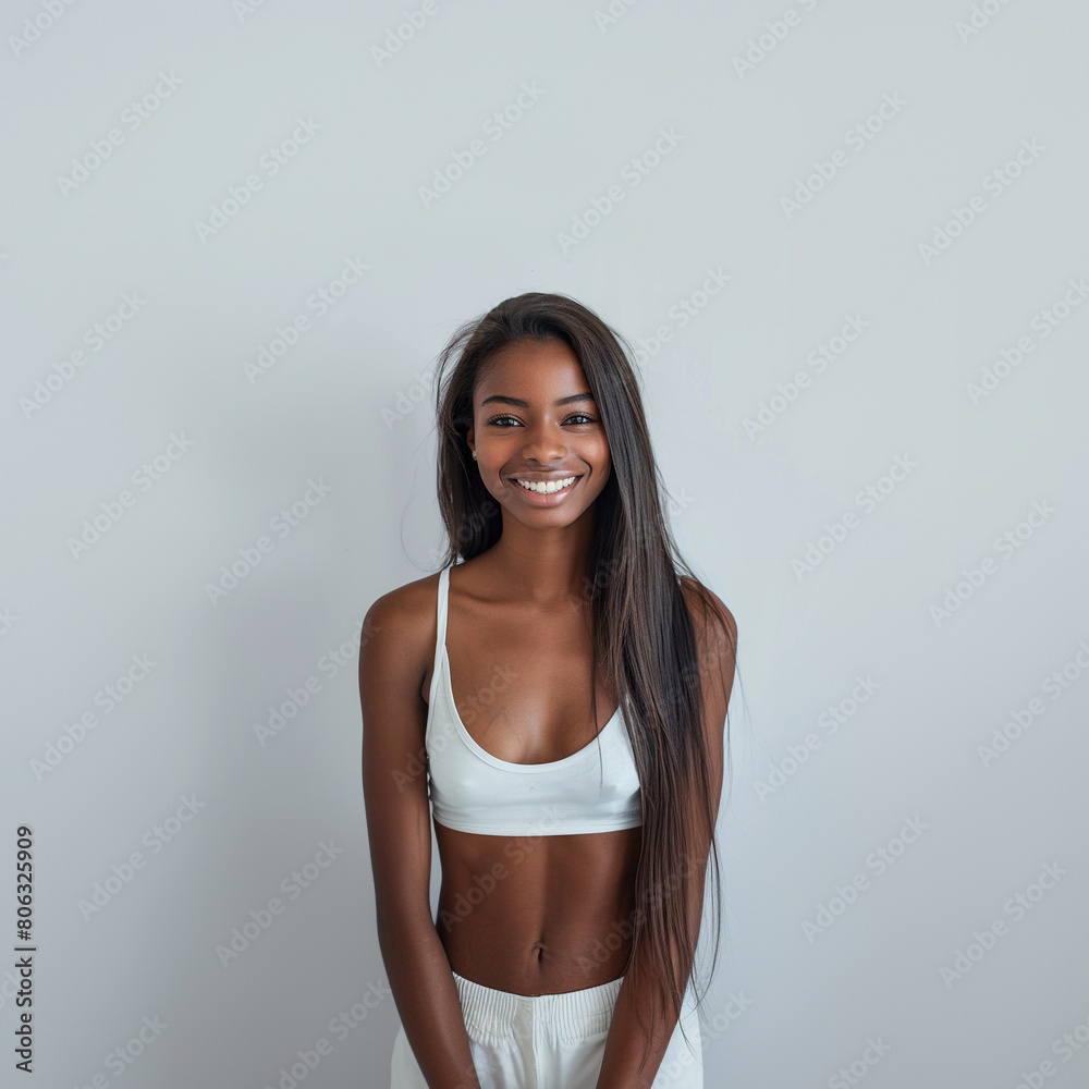 Fototapeta premium A cute woman Smiling wearing white tank