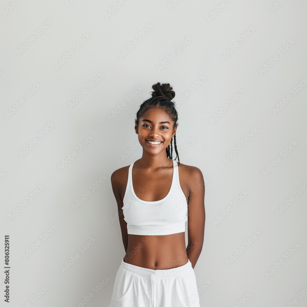 A cute woman Smiling wearing white tank A cute woman Smiling wearing white tank
