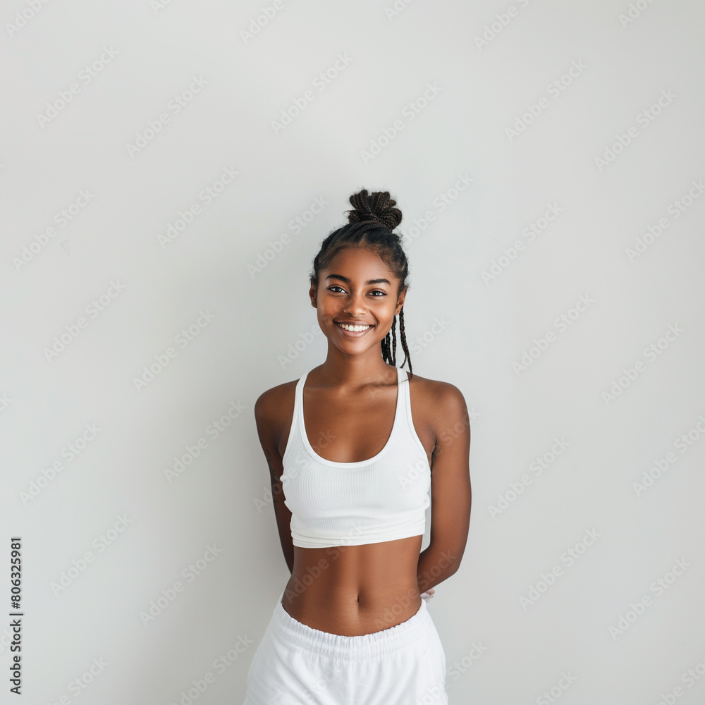 A cute woman Smiling wearing white tank A cute woman Smiling wearing white tank