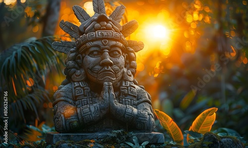 A statue of an indian god in the jungle.