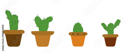Cactus set. Desert prickly plant, Mexican cactus flower	
