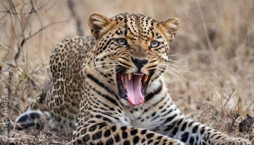 A Leopard With Its Tongue Lolling Out Tired From