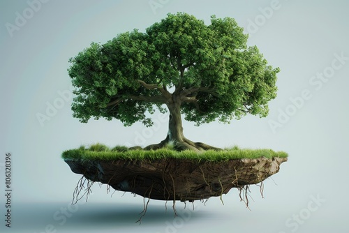 3D illustration of tree with roots and soil cross. Generate AI image