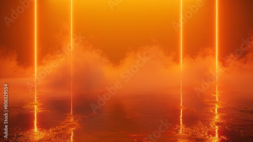 3d neon orange background in fog.