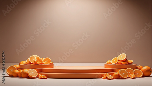 Empty podium with a background of orange slices 