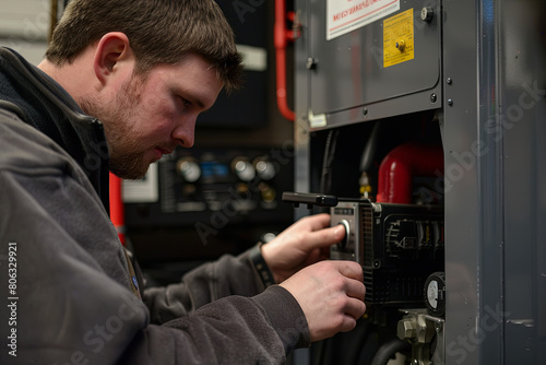 Technician maintaining a pellet stow heater
 photo