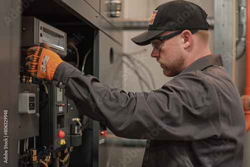 Technician maintaining a pellet stow heater
 photo