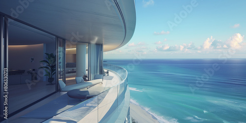 the view from the balcony of a 25 storey Penthouse looking out towards the ocean on a sunny Day © Arif
