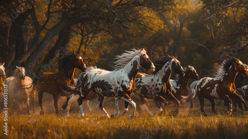 image of a herd of wild horses running. Generative AI