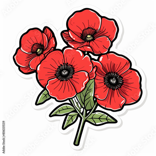 poppies  bright sticker on a white background