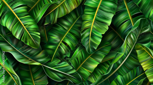 Vibrant Green Banana Leaves Forming a Lush Tropical Background