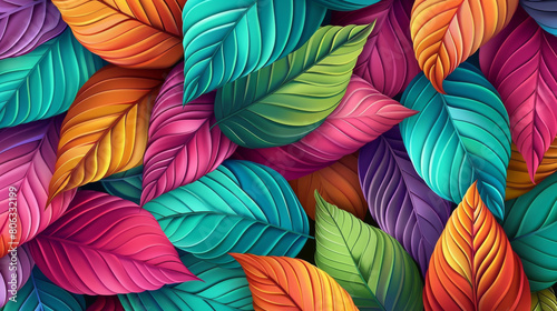 Collage of Colorful Leaves in Various Shapes and Sizes Creating a Vibrant Display