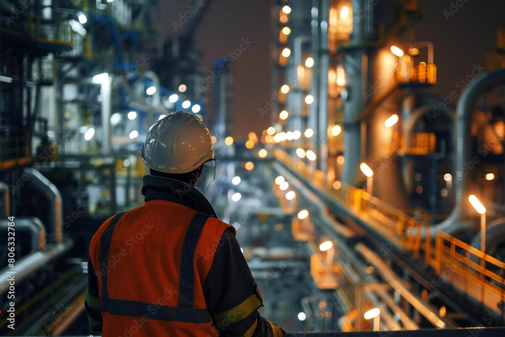 Night Shift Quality Control Engineer conducting Oil and Gas Refinery Inspection Night Shift Quality Control Engineer conducting Oil and Gas Refinery Inspection